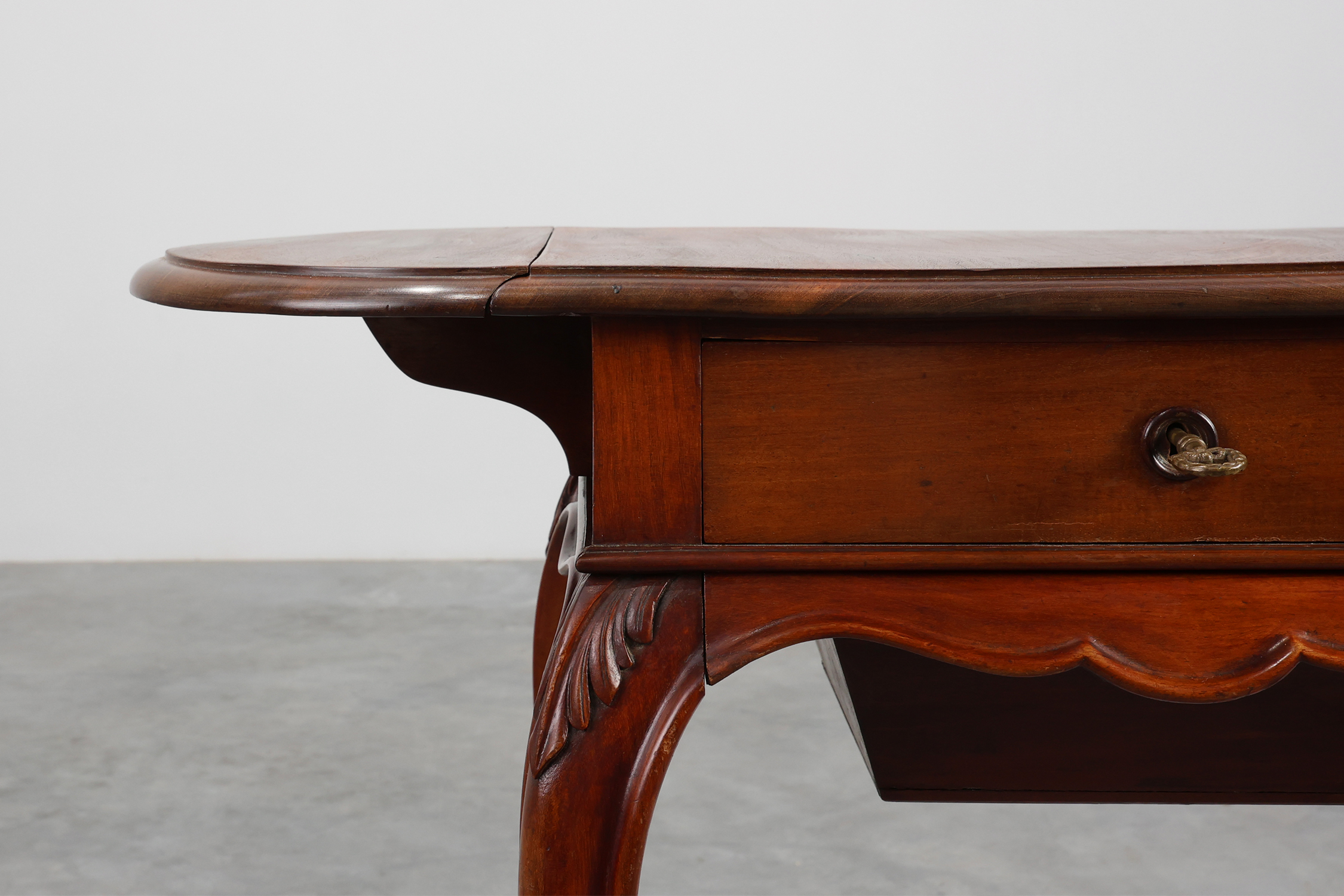 Late 19th‑Century French Louis XV Style Walnut Side Table with Drawer and Side Leavesthumbnail